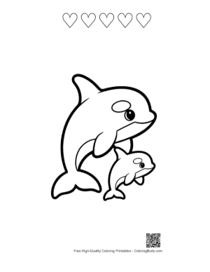 Thumbnail: Mother Orca and Baby Whale Outline Printable and 5 Heart Outline