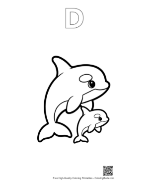 Thumbnail: Mother Orca and Baby Whale Outline Printable Outline Alphabet D