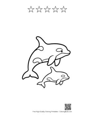 Thumbnail: Mother Orca and Calf Leaping Joyfully Printable and 5 Star Outline