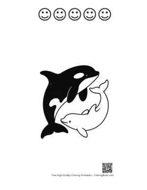 Thumbnail: Orca and Dolphin Yin-Yang Harmony Printable and 5 Happy Face Outline