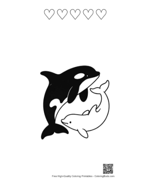 Thumbnail: Orca and Dolphin Yin-Yang Harmony Printable and 5 Heart Outline