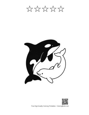 Thumbnail: Orca and Dolphin Yin-Yang Harmony Printable and 5 Star Outline