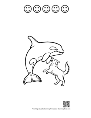 Thumbnail: Orca and Puppy Playful Embrace Printable and 5 Happy Face Outline