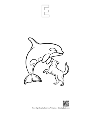 Thumbnail: Orca and Puppy Playful Embrace Printable Outline Alphabet E
