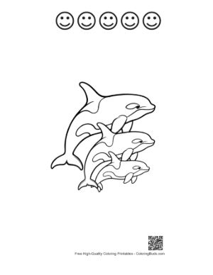 Thumbnail: Orca Family Leaping Together Printable and 5 Happy Face Outline