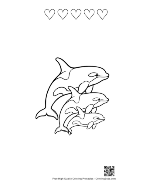 Thumbnail: Orca Family Leaping Together Printable and 5 Heart Outline
