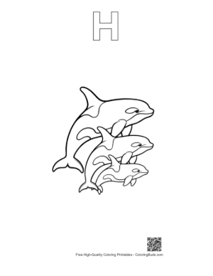 Thumbnail: Orca Family Leaping Together Printable Outline Alphabet H