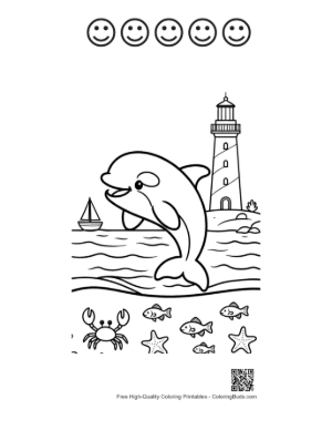 Thumbnail: Orca Leaping Through Waves by a Distant Lighthouse Printable and 5 Happy Face Outline