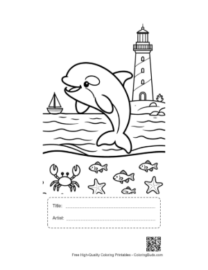 Thumbnail: Orca Leaping Through Waves by a Distant Lighthouse Printable with Title and Artist Box