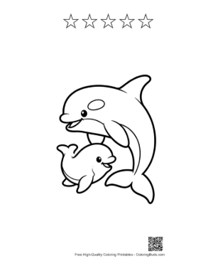 Thumbnail: Orca Mother and Calf Leaping Joyfully Printable and 5 Star Outline