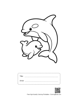 Thumbnail: Orca Mother and Calf Leaping Joyfully Printable with Title and Artist Box