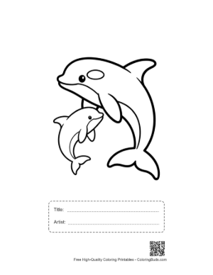 Thumbnail: Orca Mother and Calf Outline Printable with Title and Artist Box