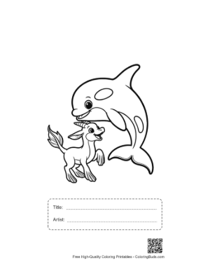 Thumbnail: Orca Whale and Baby Unicorn Embrace Printable with Title and Artist Box