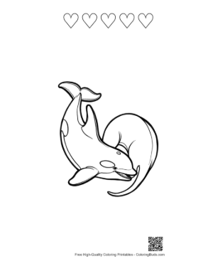 Thumbnail: Playful Orca Whale Outline Printable and 5 Heart Outline