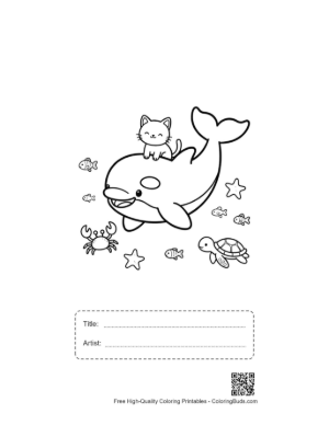 Thumbnail: Playful Orca Whale with a Cat Friend on Top Printable with Title and Artist Box
