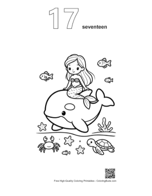 Thumbnail: Pretty Mermaid Sitting on the Back of an Orca Printable Outline Number 17