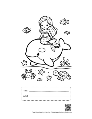 Thumbnail: Pretty Mermaid Sitting on the Back of an Orca Printable with Title and Artist Box