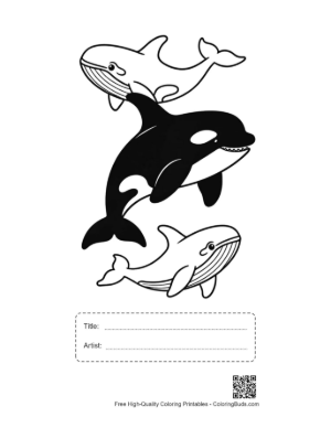 Thumbnail: Stacked Orcas and Whales Outline Art Printable with Title and Artist Box