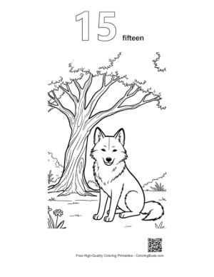 Thumbnail: Alert Gray Wolf Watching from Behind a Forest Tree Printable Outline Number 15