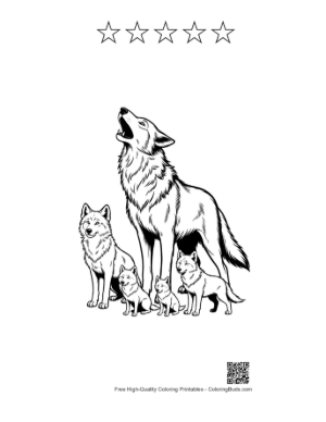 Thumbnail: Alpha Wolf Howling with Pups Printable and 5 Star Outline
