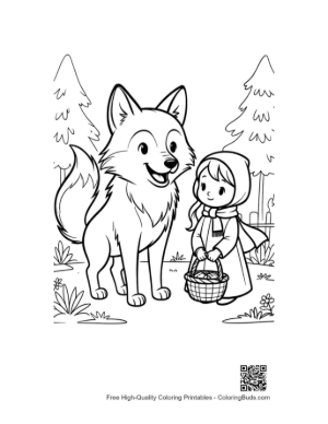 Thumbnail: Big Wolf Standing with a Girl Carrying a Basket Printable