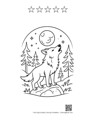 Thumbnail: Cute Gray Wolf for Kids Printable and 5 Star Outline