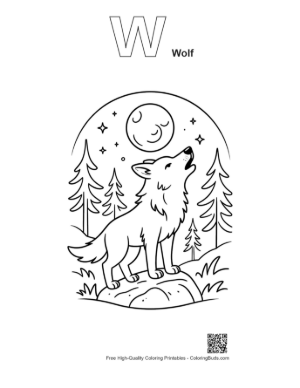 Thumbnail: Cute Gray Wolf for Kids Printable Outline Alphabet with Wolf