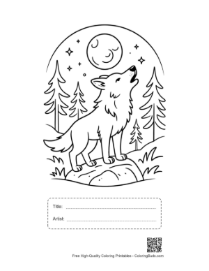 Thumbnail: Cute Gray Wolf for Kids Printable with Title and Artist Box