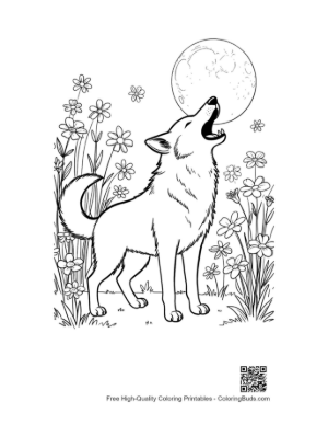 Thumbnail: Cute Howling Wolf for Kids Printable