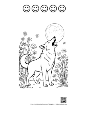 Thumbnail: Cute Howling Wolf for Kids Printable and 5 Happy Face Outline