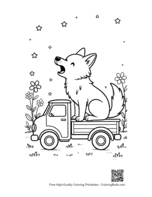 Thumbnail: Cute Wolf Sitting in a Truck Bed Howling at Night Printable