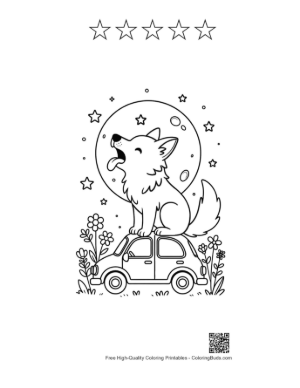 Thumbnail: Download Howling Wolf Printable and 5 Star Outline