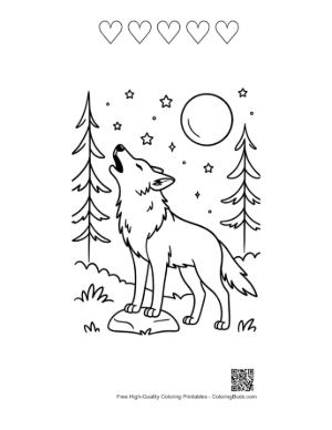 Thumbnail: Easy Gray Wolf for Kids Printable and 5 Heart Outline