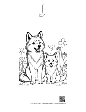 Thumbnail: Easy Howling Wolf Coloring Page Printable Outline Alphabet J