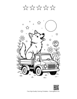 Thumbnail: Easy Howling Wolf Coloring Sheet Printable and 5 Star Outline