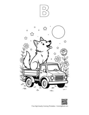 Thumbnail: Easy Howling Wolf Coloring Sheet Printable Outline Alphabet B