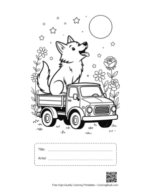 Thumbnail: Easy Howling Wolf Coloring Sheet Printable with Title and Artist Box