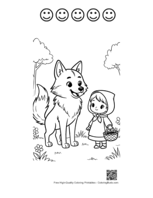 Thumbnail: Forest Wolf Meeting a Girl in a Hooded Cape Printable and 5 Happy Face Outline