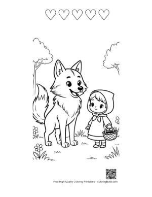 Thumbnail: Forest Wolf Meeting a Girl in a Hooded Cape Printable and 5 Heart Outline