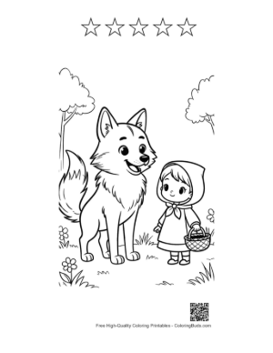 Thumbnail: Forest Wolf Meeting a Girl in a Hooded Cape Printable and 5 Star Outline