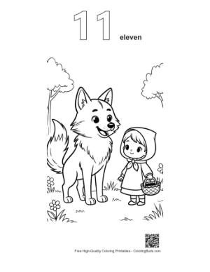 Thumbnail: Forest Wolf Meeting a Girl in a Hooded Cape Printable Outline Number 11