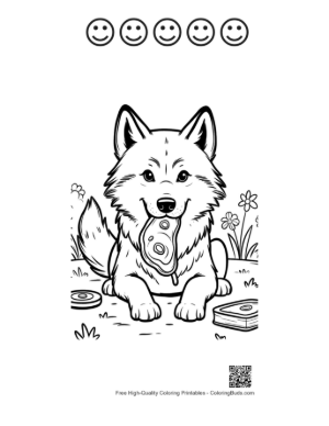Thumbnail: Free Gray Wolf to Color Printable and 5 Happy Face Outline