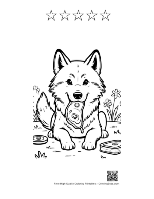 Thumbnail: Free Gray Wolf to Color Printable and 5 Star Outline