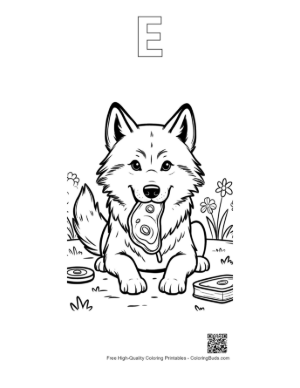 Thumbnail: Free Gray Wolf to Color Printable Outline Alphabet E