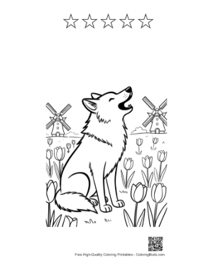 Thumbnail: Free Howling Wolf Coloring Page Printable and 5 Star Outline
