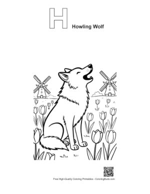 Thumbnail: Free Howling Wolf Coloring Page Printable Outline Alphabet H Howling Wolf