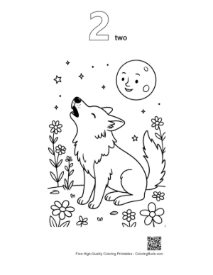 Thumbnail: Free Howling Wolf for Kids Printable Outline Number 2