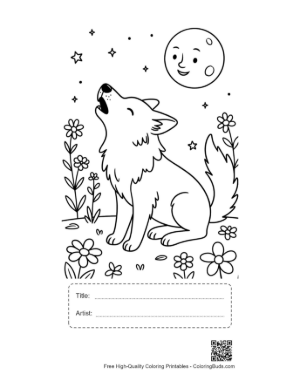 Thumbnail: Free Howling Wolf for Kids Printable with Title and Artist Box