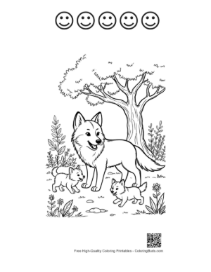Thumbnail: Gray Wolf Coloring Page Printable and 5 Happy Face Outline