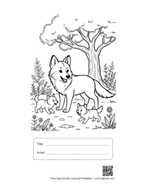 Thumbnail: Gray Wolf Coloring Page Printable with Title and Artist Box